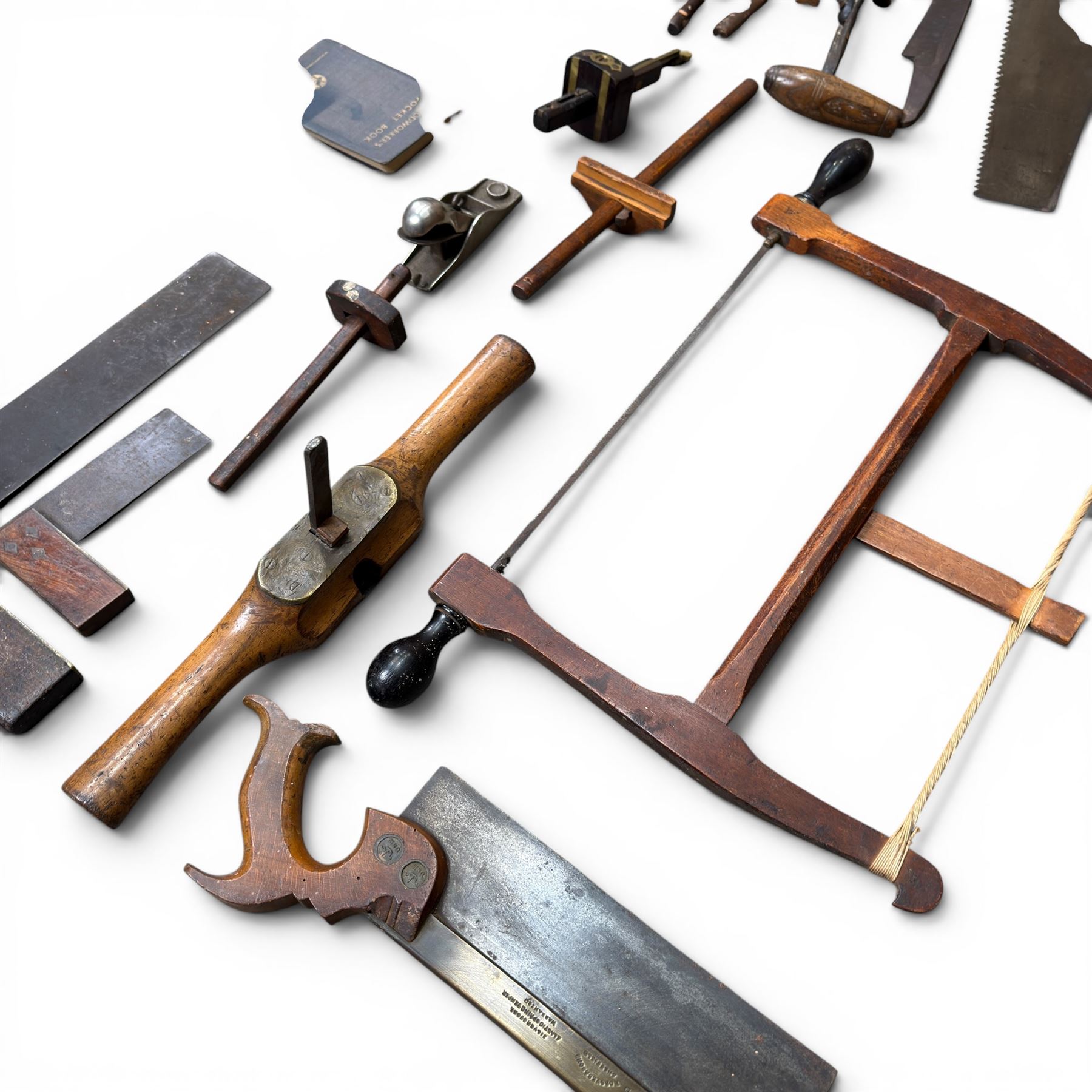 Collection of planes and woodworking tools including wood planes, chisels, hammers etc along with three books (Antique Woodworking Tools, Timber Preservation and Woodworkers Pocket Book)