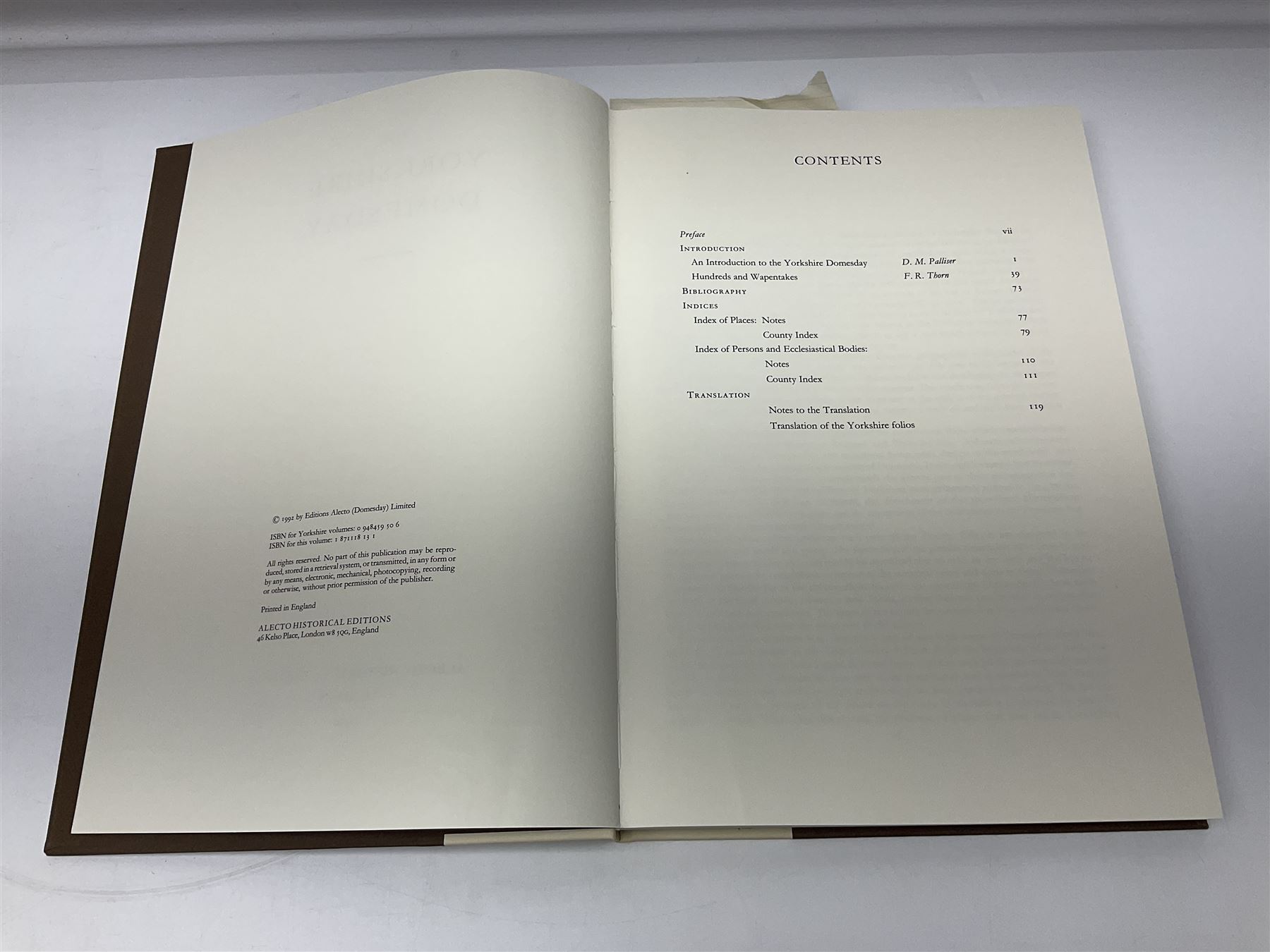 Domesday Books Yorkshire Edition, comprising three volumes; Introduction and Translation, Folios and Maps, and Domesday Book Studies, published by Alecto Historical Editions, London 1987