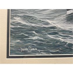 John Cooper (British 1942-): Coxswain Guiding a Boat at Heavy Seas, gouache signed 43cm x 58cm