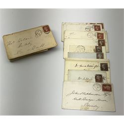 Various Queen Victoria penny red stamps on covers or pieces including imperf and perf examples, mourning covers etc (46)