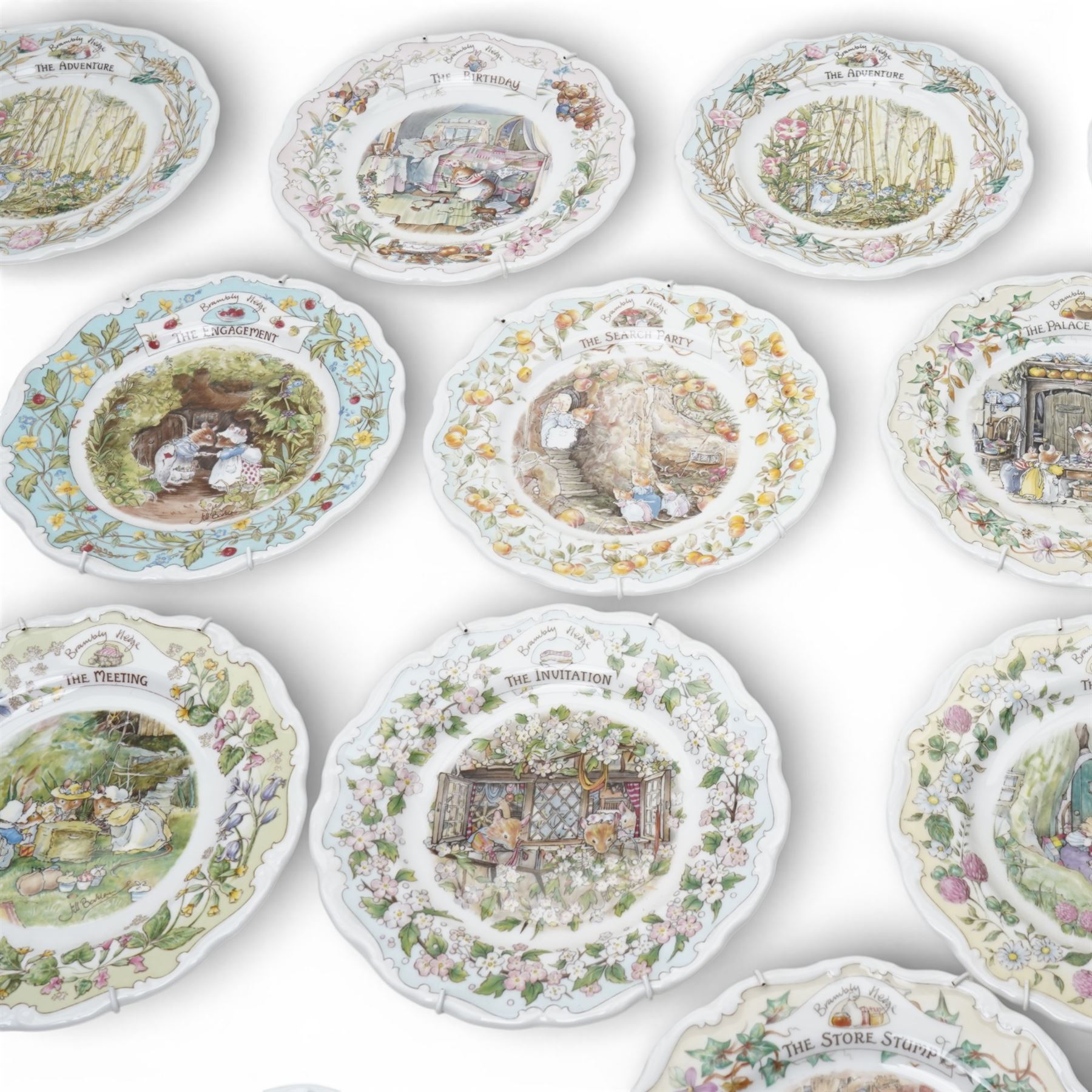 Large collection of Royal Doulton Brambly Hedge plates, collections comprising 'Secret Staircases' 'Surprise Outing' 'Homes and Workplaces of the Mice of Brambly Hedge' and 'Primrose's Adventure'', and others (25)