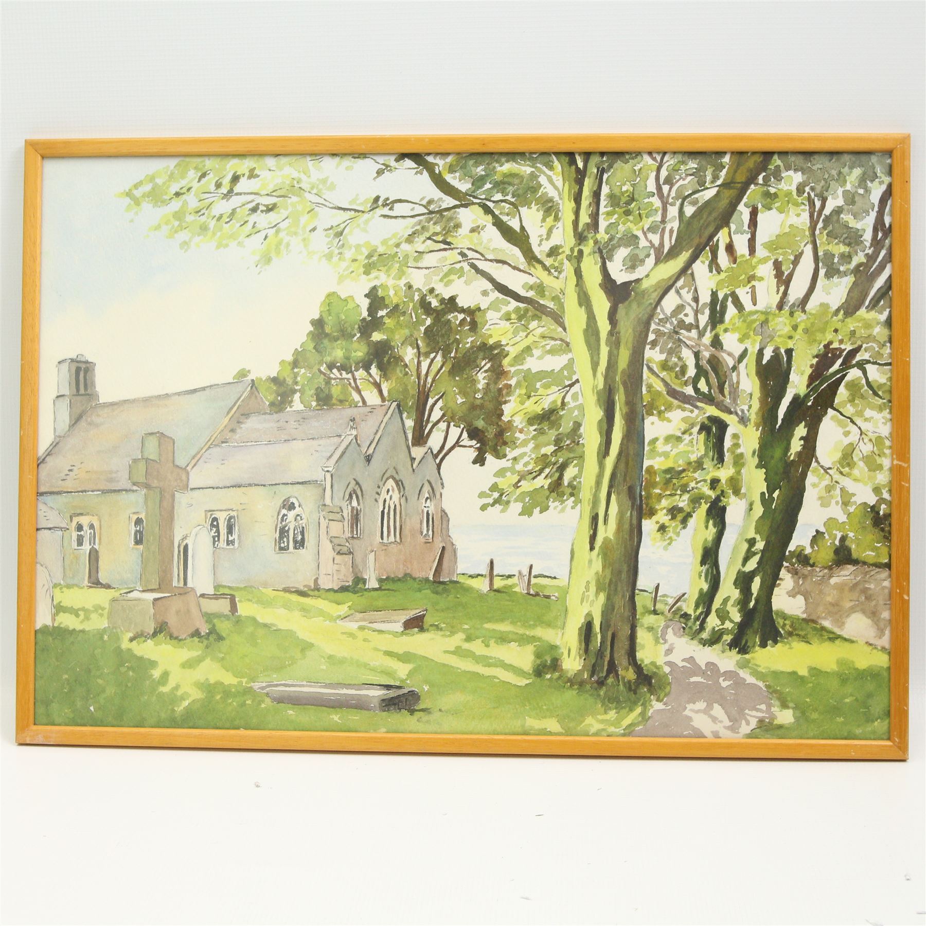 Jessie Blackburn - 'Heysham Church' watercolour 55cm x 38cm and five other watercolours by the same artist. 