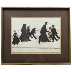 After Lawrence Stephen Lowry (British 1887-1976): 'On a Promenade', limited edition monochrome print numbered 121/750 in pencil signed and dated 1971 in the image, pub. Ainsworth (Bury) with certificate verso 28cm x 39cm 