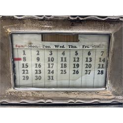 1930s silver mounted wooden perpetual calendar, hallmarked W J Myatt & Co, Birmingham 1939, H14.5cm, W21.5cm