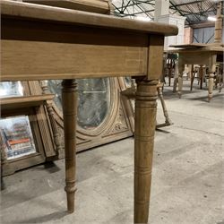 Late 19th century pine side table, rectangular top with rounded corners, on ring turned supports  - THIS LOT IS TO BE COLLECTED BY APPOINTMENT FROM THE OLD BUFFER DEPOT, MELBOURNE PLACE, SOWERBY, THIRSK, YO7 1QY