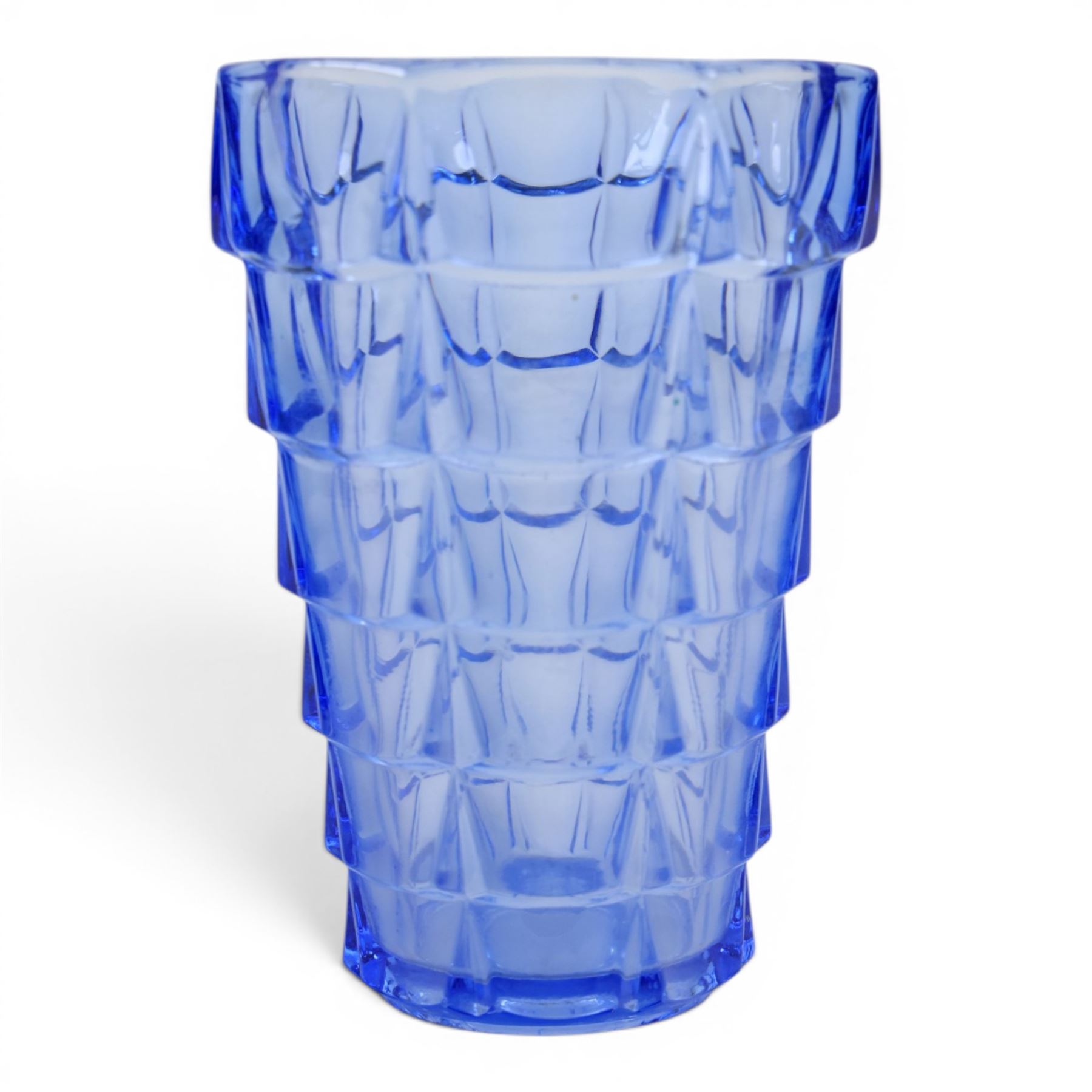 Pair of VLG Lausitzer, Gent blue glass vases, together with a pair of green glass vases, largest H21cm