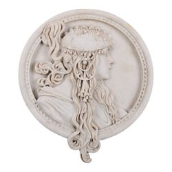 Set of six Art Nouveau style resin plaques , D20cm