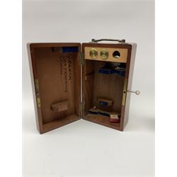19th century lacquered brass monocular microscope by Moritz Pillischer No.1795 in fitted mahogany box with carrying handle and two additional lenses 