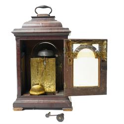 18th century twin fusee bracket clock with recoil anchor escapement the steel and brass dial inscribed Joseph Lake, London with strike silent ring and ormolu spandrels, engraved back plate in caddy top walnut case H47cm