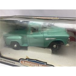 Seven 1:18 scale die-cast models by Ertl, Road legends, Maisto, Solido etc including two Coca Cola promotional vehicles; five boxed (7)