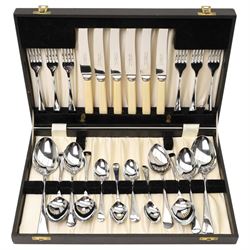 Brass preserve pan with loop handle D29cm and canteen of chromium plated cutlery
