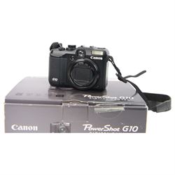 Canon Powershot G10 digital camera serial no. 7038020683, boxed with instructions, cables and carry case