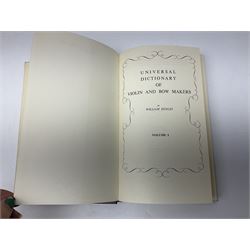 Fourteen books on violins and violin makers including Henley William: Universal Dictionary of Violin and Bow Makers. Five volumes. 1959/60. All first editions with dustjackets; Jalovec Karel: Encyclopaedia of Violin Makers. Two volumes. 1968. Vol.1 with d/j; Heron-Allen Ed.: Violin making As It Was, And Is. Two copies 1984 & 1991. Both with d/j; Henley W.: Antonio Stradivari. 1961; Fetis F.J.: Anthony Stradivari Celebrated Violin Maker. 1964 facsimile edition; Boyden David D.: catalogue of the Hill Collection of Musical Instruments in the Ashmolean Museum. 1979; and two others (14)