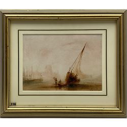 Henry Barlow Carter (British 1804-1868): Fishing Boat on the Beach at Low Tide 'Peel Castle Isle of Man', watercolour signed, titled verso 12cm x 16.5cm 
Provenance: part of a large North Yorkshire single owner life time collection of H B & J N Carter watercolours; with Abbott & Holder, Museum St., London, label verso