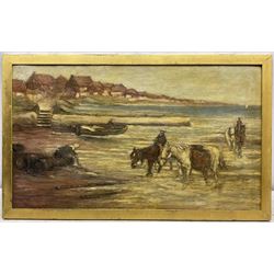Thomas Eyre Macklin (British 1867-1943): Mussel Gathers with Ponies on Cullercoats Beach, oil on canvas signed 39cm x 66cm