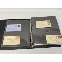 Queen Victoria and later postal history, various penny red stamps on covers and letters with a few imperf examples, mourning covers, pre-paid stationary,  King Edward VII stamps on postcards etc, approximately 140 items in total