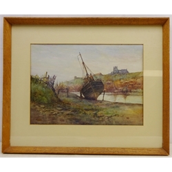  Boat at Low Tide, Whitby Harbour, watercolour signed by Willie Rawson (British mid 20th century) 24cm x 34cm  
