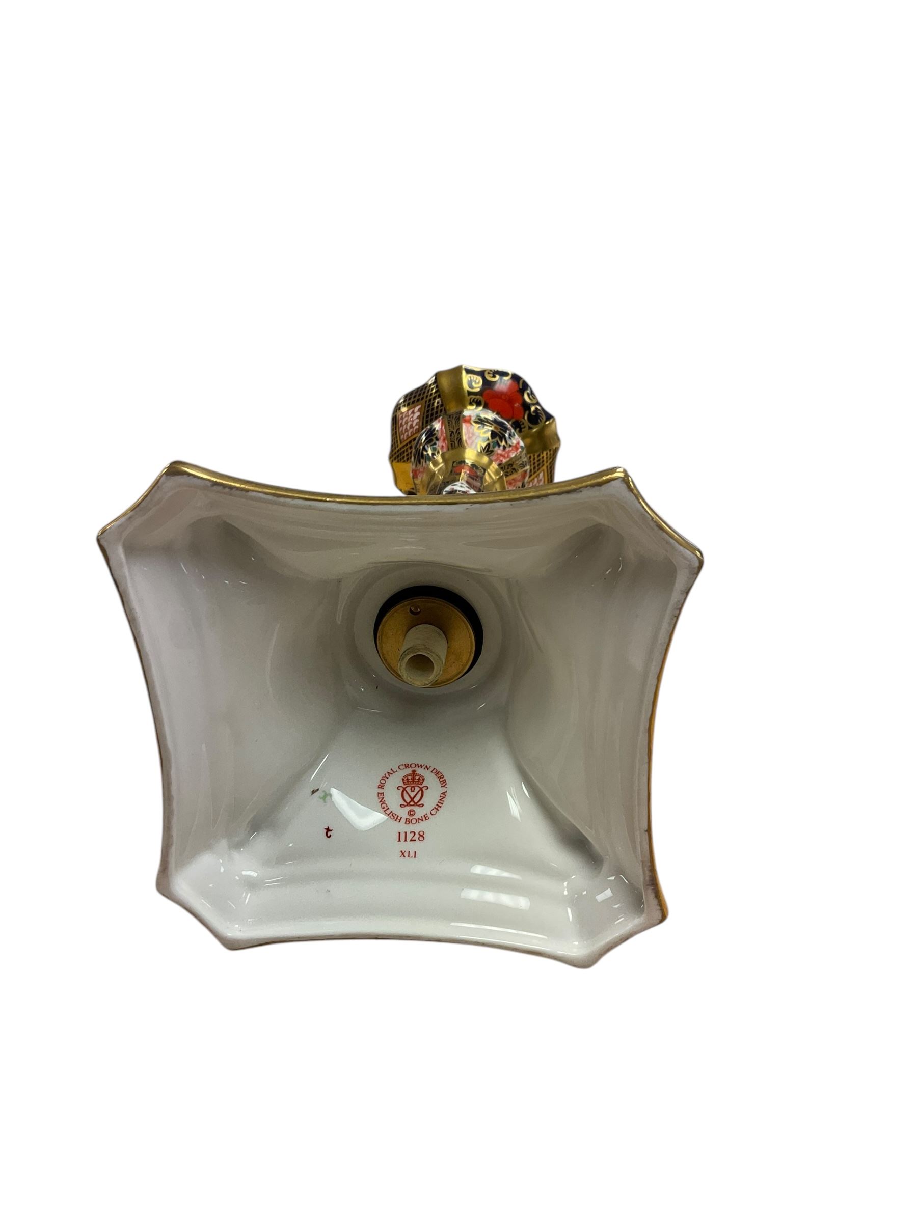 Pair of Royal Crown Derby Imari Pattern Candlesticks, numbered 1128, H27cm