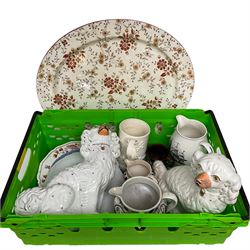 Victorian Ridgway Pottery Persia pattern platter, pair of staffordshire style dogs, Leeds Pottery creamware mug, Spode Italian pattern plate, etc