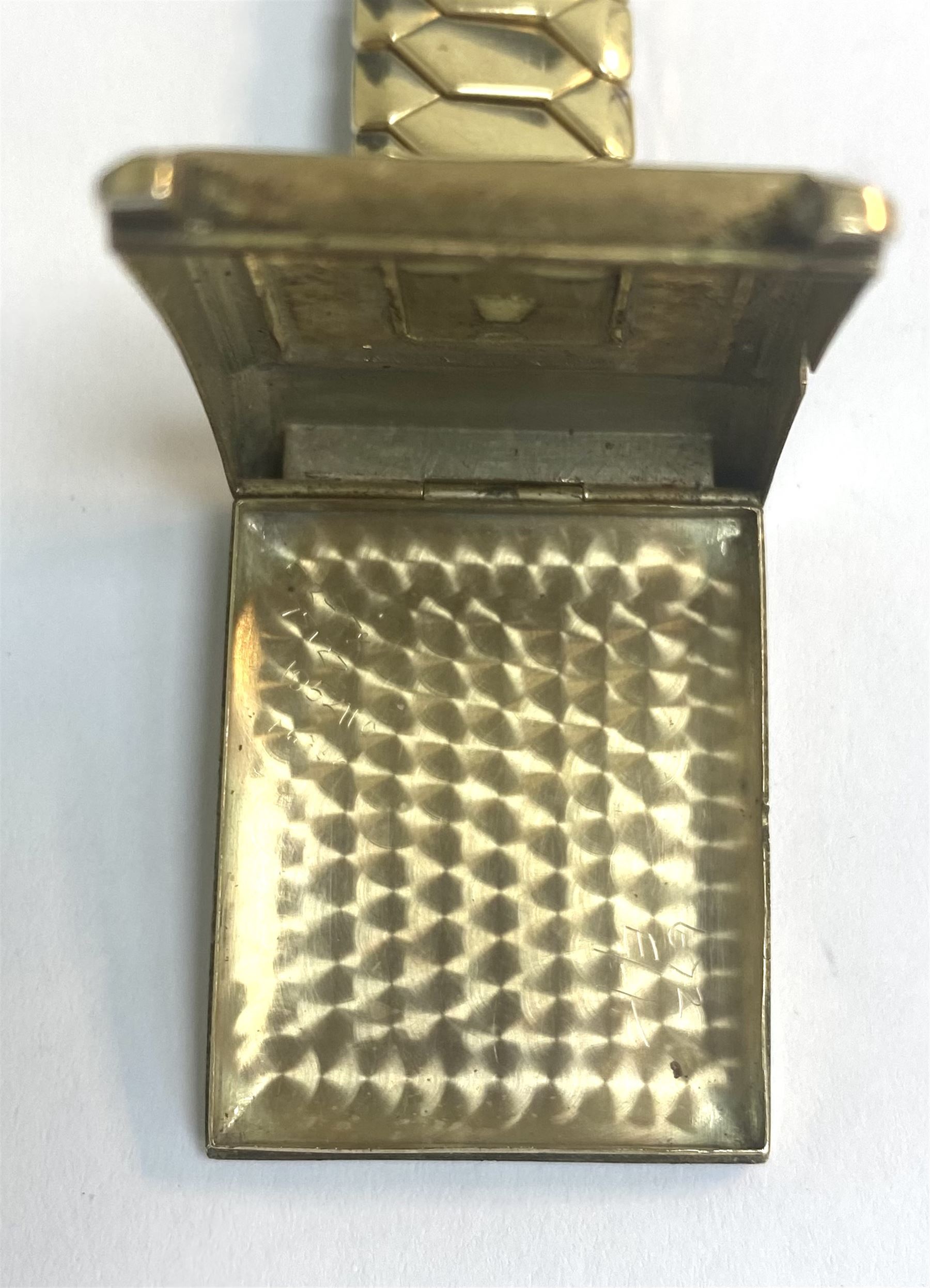 Swiss early 20th century 9ct gold manual wind Jump Hour wristwatch watch, Glasgow import marks 1932, on expanding gilt strap