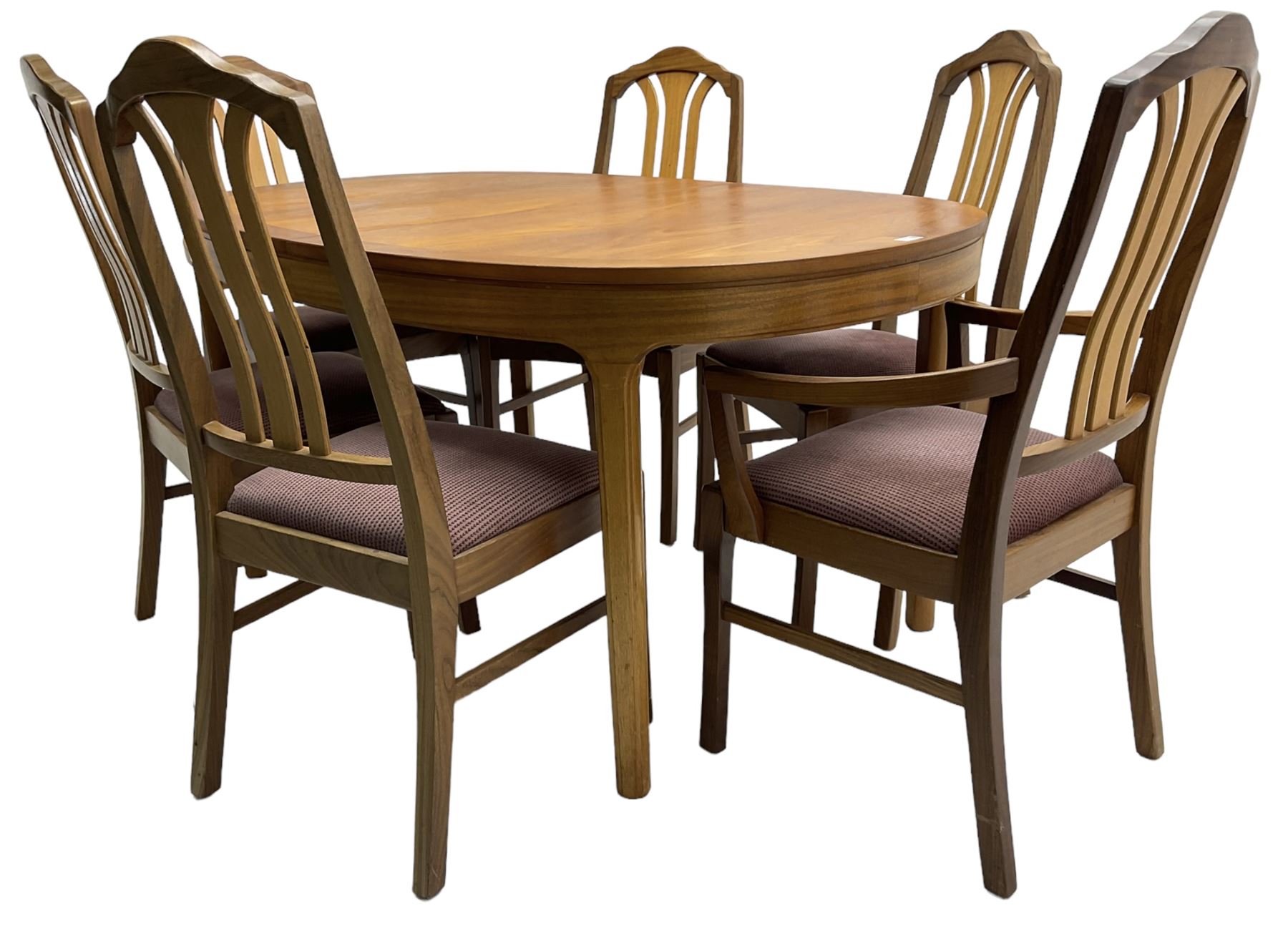 Nathan - teak oval extending dining table (99cm x 153cm - 205cm, H75cm ); and a set of six chairs