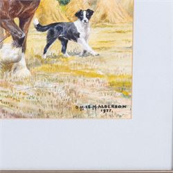 Dorothy Margaret Alderson (British 1900-1992) and Elizabeth Mary Alderson (British 1900-1988): Pulling the Hay Cart, watercolour signed and dated 1977, 36cm x 54cm