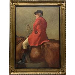 Frederic Whiting (British 1874-1962): Mounted Huntsman, oil on canvas unsigned 75cm x 54cm