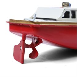 Sutcliffe Models tinplate clockwork Ocean Pilot Cruiser 'Jupiter', in red and white livery with metallic gold details, with key, boxed 