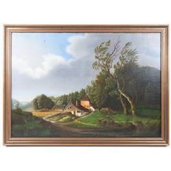 Biedermeier School (German/Austrian early 19th century): Cottage at the Edge of the Wood, oil on canvas unsigned 58cm x 83cm