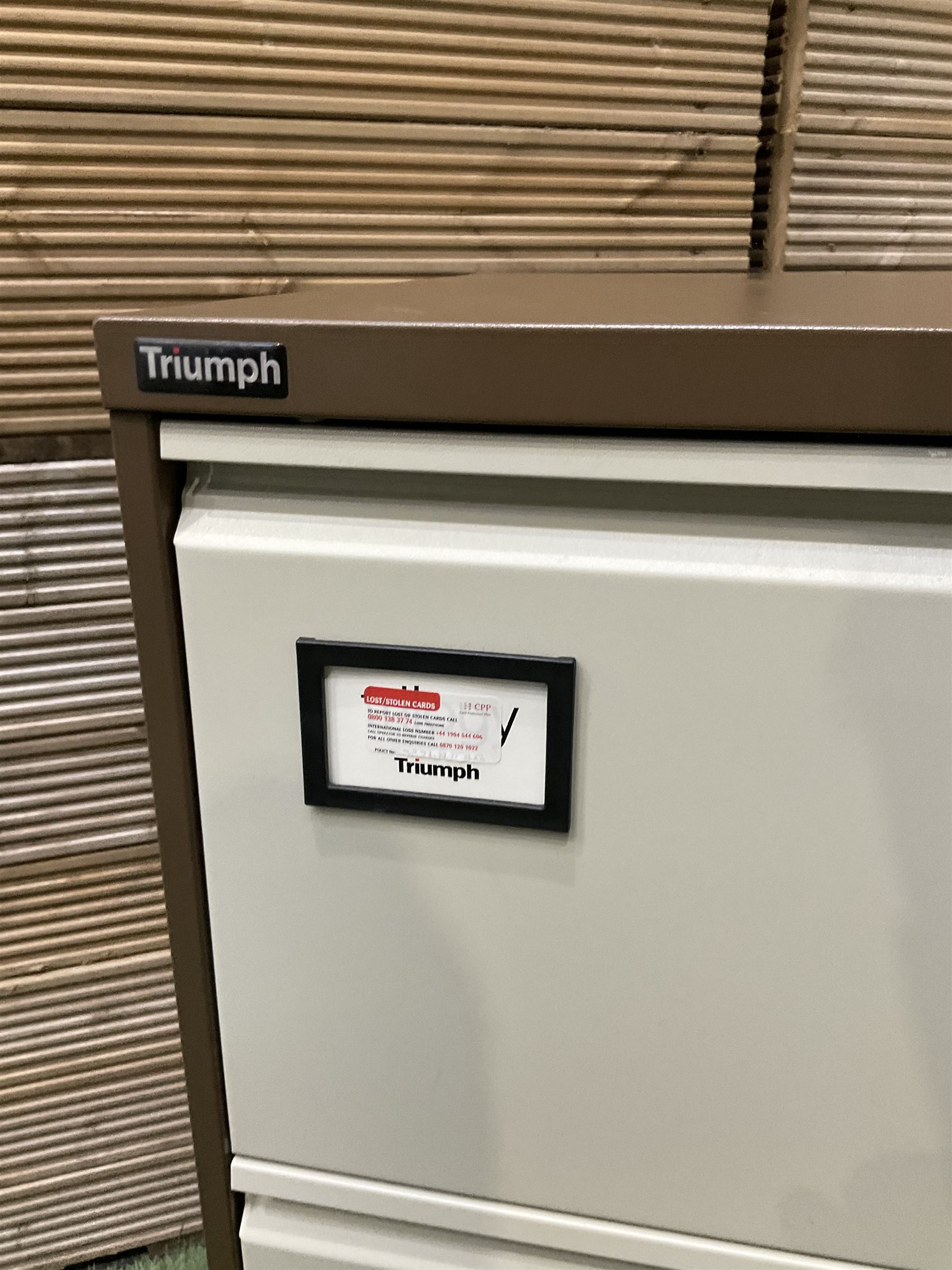 Triumph three drawer filing cabinet - THIS LOT IS TO BE COLLECTED BY APPOINTMENT FROM DUGGLEBY STORAGE, GREAT HILL, EASTFIELD, SCARBOROUGH, YO11 3TX