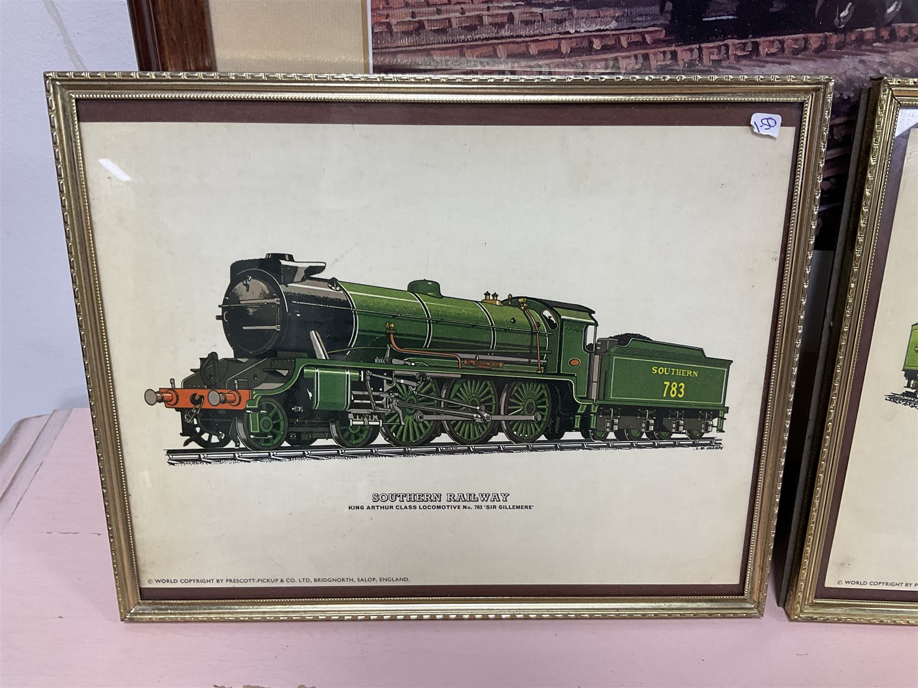 After Peter Owen Jones (British 20th century), 'Scots Guardsman'; limited edition colour print signed in pencil, together with three colour prints of early 20th century steam trains (4)