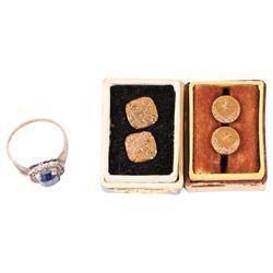 Pair of 18ct gold shirt studs, 9ct gold cz ring, 9ct on silver ring, Oris wristwatch and a pair of gold plated shirt studs 