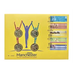 The Royal Mint Queen Elizabeth II 2002 Manchester Commonwealth Games four coin two pound coin cover