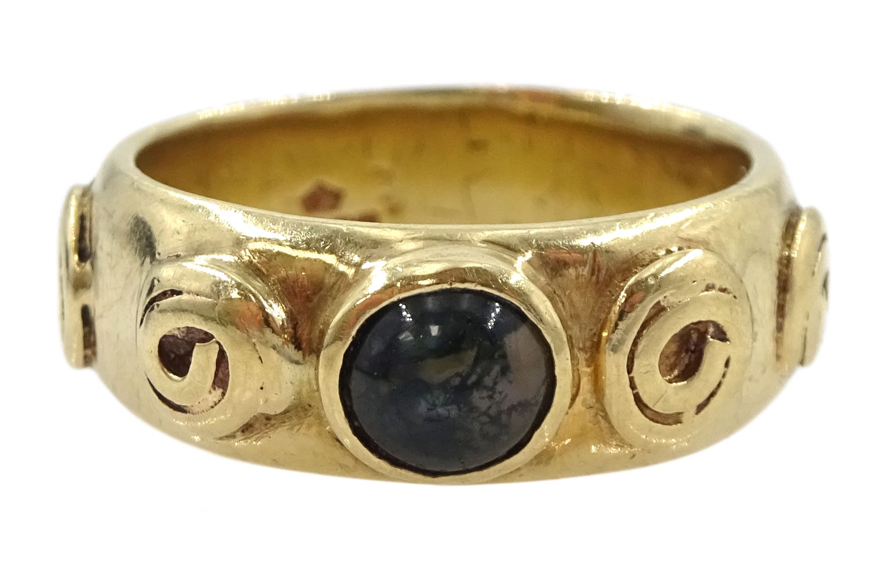 9ct gold bezel set moss agate ring by Jacqueline Warrington, hallmarked