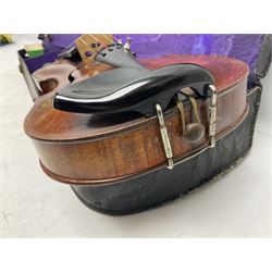 German trade violin c1900 the 36cm two-piece maple back impressed 'Stainer', maple ribs and spruce top, bears label 'Jacobis Stainer in Absam prope Oenipontum 17**' L59cm; in carrying case marked 'The Improved Dome' with bow