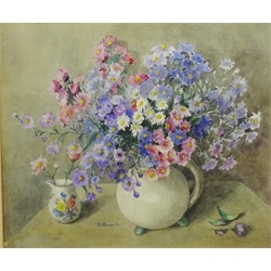  M Stewart (20th century): Still Life of Flowers, watercolour signed 35cm x 42cm  