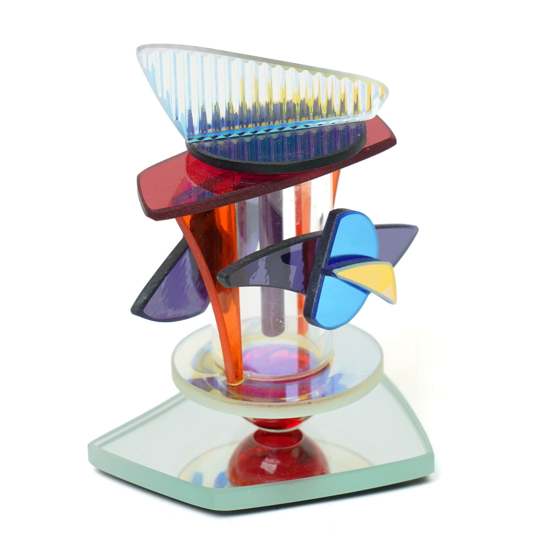 George Ponzini (American 1952-); modernist scent bottle, of abstract form with coloured and mirrored glass, H11cm