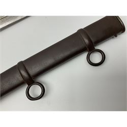 19th Century German (Saxony) Cavalry Sword, the 90.5cm single edge curved steel blade with narrow fuller to the back edge at each side, engraved with a crowned AR monogram and coat of arms, stamped with crowned AR, the back edge engraved C.v Keller im Solingen 1862, the brass half basket hilt with three flat curved bars, applied badge missing, marked G.R. 4, with ribbed leather covered grip and leather finger strap; in steel scabbard with two fixed suspension rings to one side and stamped G.R. II 118; L109.5cm overall