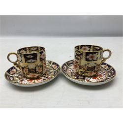 Coalport cobalt blue batwing pattern teacup trio, together with two Royal Crown Derby Imari pattern no 2451 cups and saucers, largest D17cm