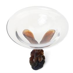 Daum 'Kneeling Angel', glass bowl held aloft by a pate de verre figure, incised Daum France, boxed, H28cm 