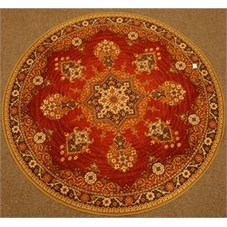  Persian design circular red ground rug, stylised central medallion, D200cm  