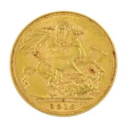King George V 1916 gold full sovereign coin, Melbourne mint