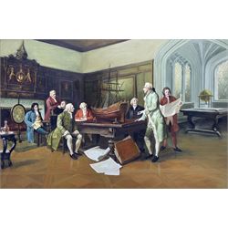 American School (20th century): An 18th Century Gentlemans' Meeting, oil on canvas unsigned 61cm x 80cm