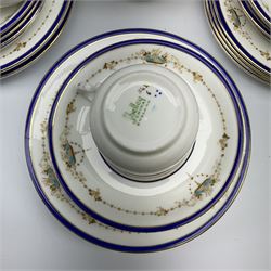 Shelley teawares, decorated in the 11422 pattern, comprising seven cups, twelve saucers, twelve plates, milk jug, slop bowl and two cake plates. 