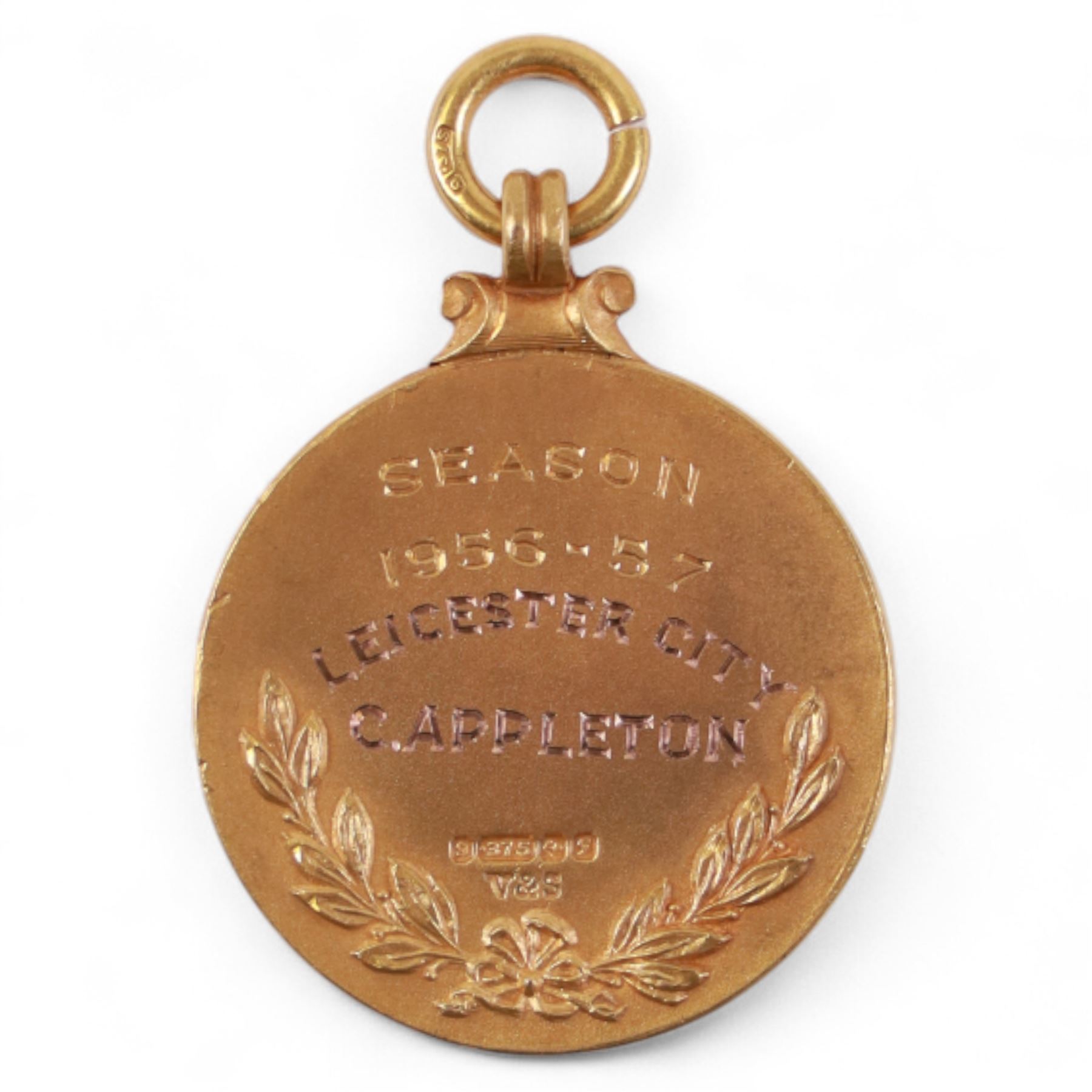Football League Championship Division 2 9ct gold medal, awarded to Colin Appleton of Leicester City for the 1956-57 season, hallmarked Vaughton & Sons, Birmingham 1956