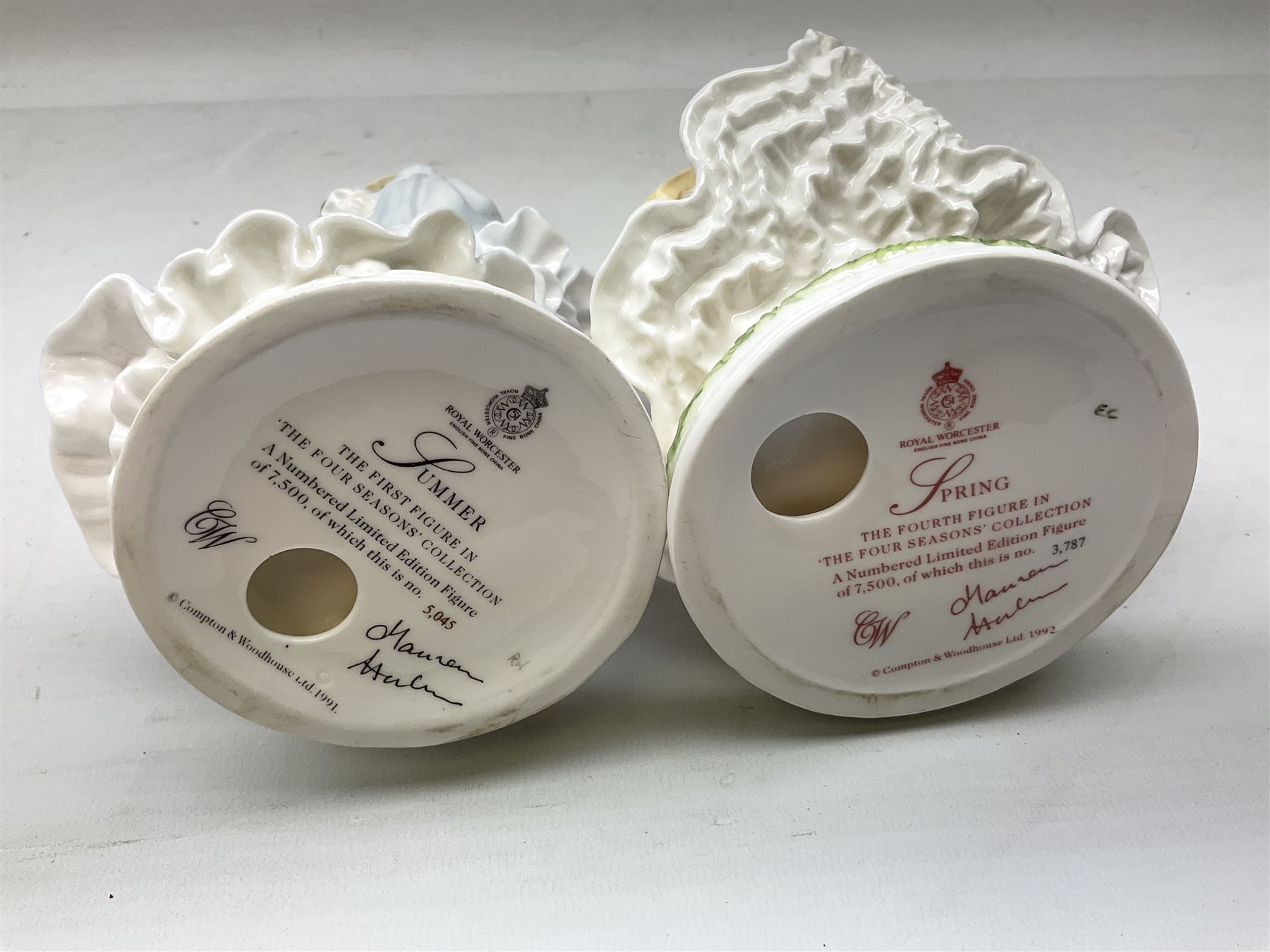 Set of four Royal Worcester limited edition figures, from the Four Seasons collection, comprising Spring, Summer, Autumn and Winter, with printed mark beneath 