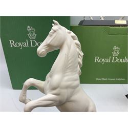 Five Beswick and Royal Doulton horse figures in matt white on black plinths, comprising of  Spirit of Affection no. 2689/2536, Springtime no.2837, Spirit of peace no.2916, Spirit of earth no.2914 and Spirit of the wild no. 183, together with a composite figure of a horse (6)