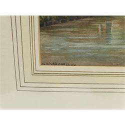 William Frederick Austin (British 1833-1899): 'The Old Silk Mill Derby' from the River Derwent, watercolour signed titled and indistinctly dated 22cm x 40cm