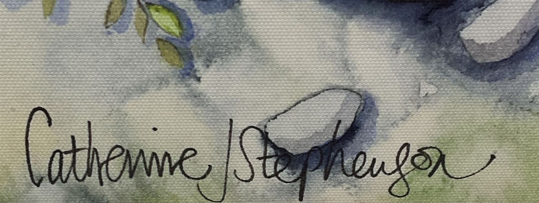 After Catherine Stephenson (Yorkshire contemporary): 'Rooted Hope', textured print on canvas 80cm x 80cm 