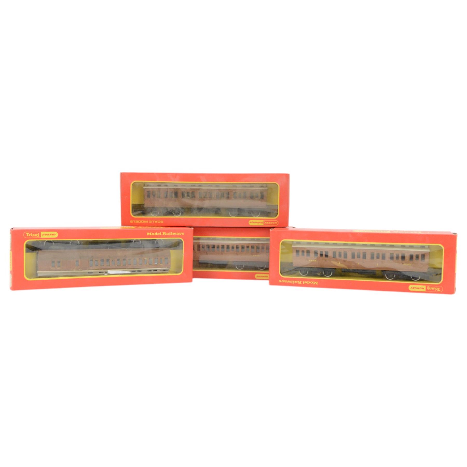 Hornby and Triang-Hornby 00 gauge rolling stock, comprising two R332 GWR Composite Coaches, R333 GWR Brake 3rd Coach, two R24 LNER Clerestory Coaches, R25 LNER Clerestory Brake Coach and ten wagons, all boxed